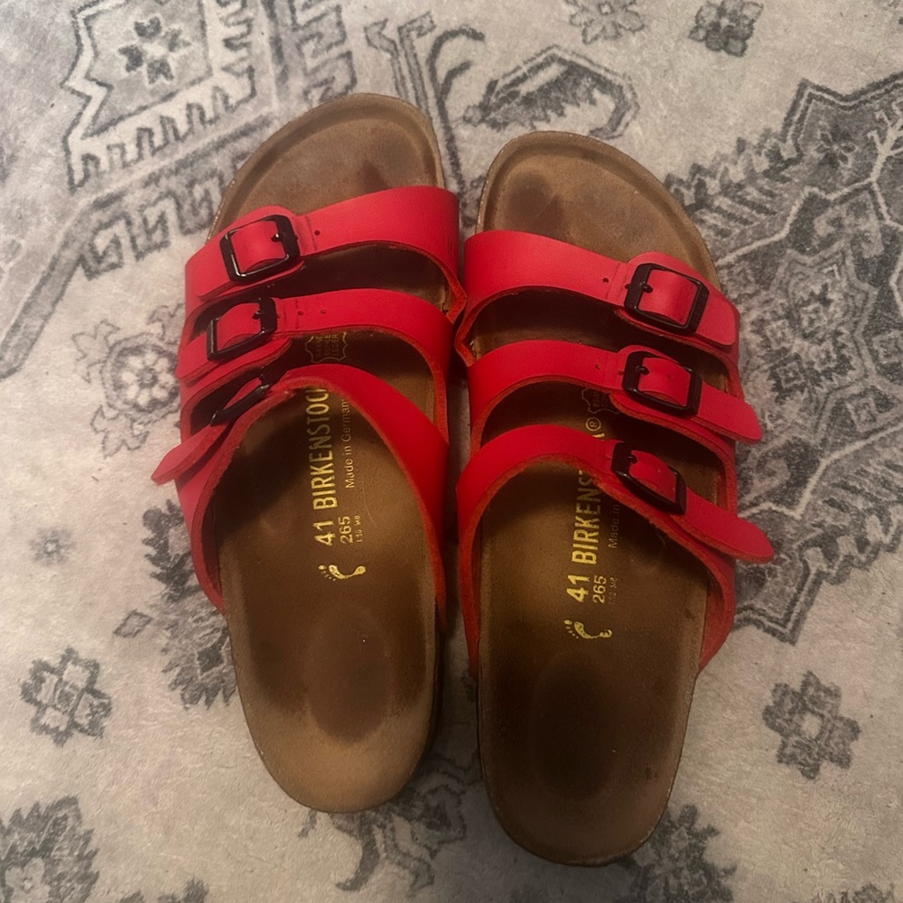 Birkenstock Bright Red Triple-Strap Sandals